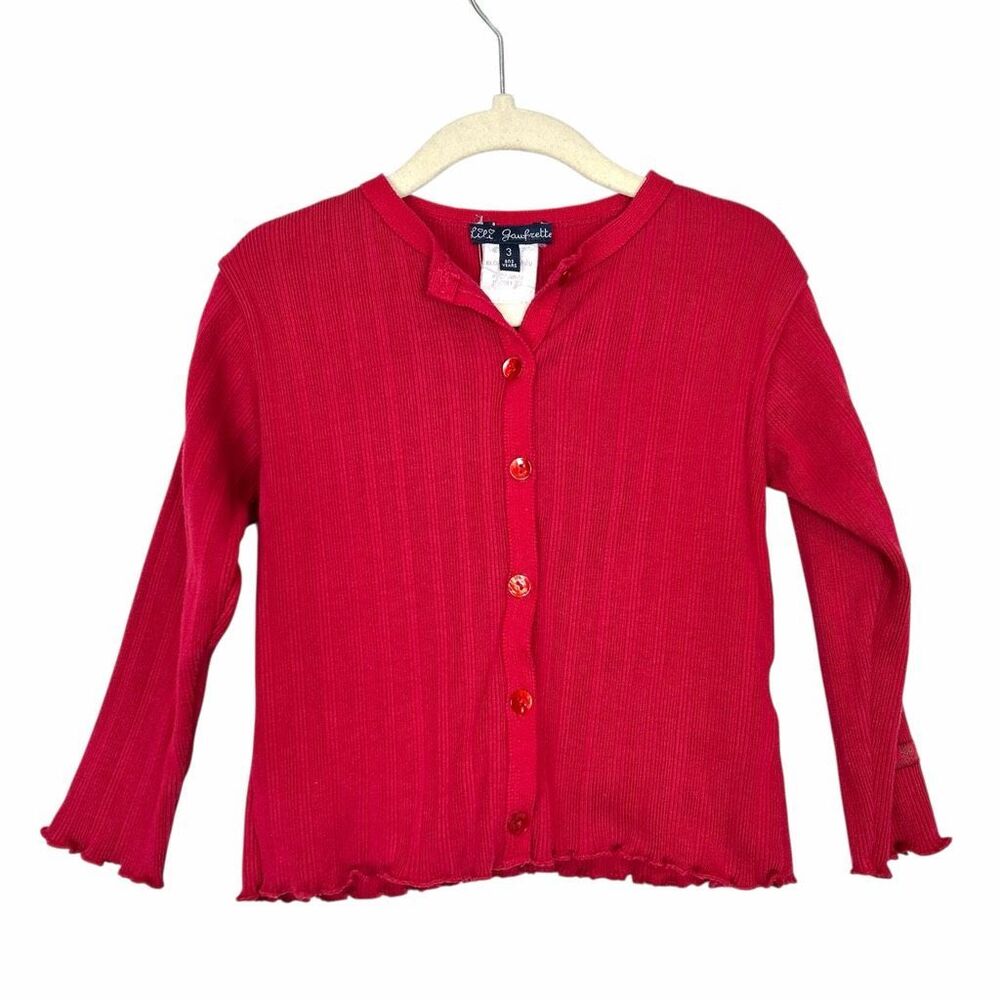 Lili Gaufrette Sweater Toddler sz 3 Red Soft Knitted Button Front Cardigan Knit